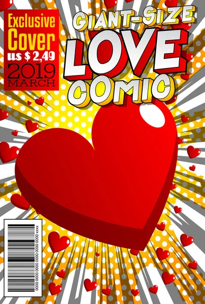 Editable Giant Size Love Comic Book Cover Hearts Other Effects — Stock Vector