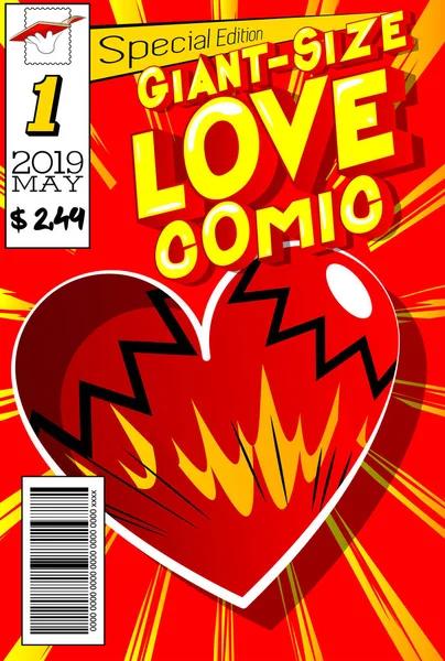 Обложка Love Comic Book Гигантского Размера Сердечками Другими Эффектами — стоковый вектор