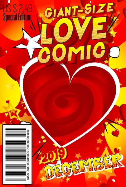 Editável Giant Size Love Comic Capa Livro Com Corações Outros — Vetor de Stock