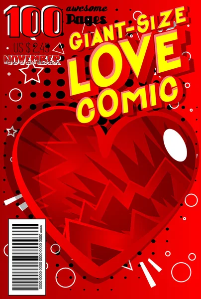 Editável Giant Size Love Comic Capa Livro Com Corações Outros — Vetor de Stock