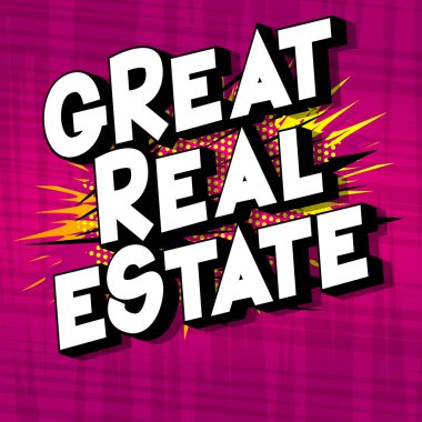 Büyük Emlak - vektör arka plan üzerinde çizgi roman kitap tarzı ifade gösterilmektedir..