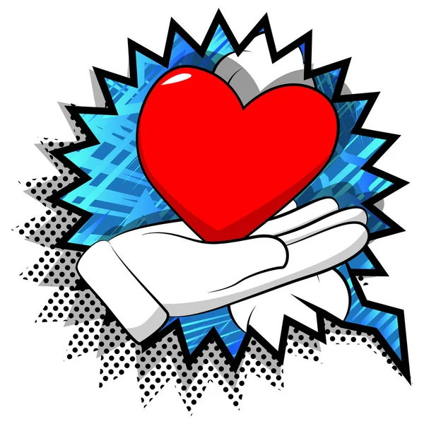 Mão Desenho Animado Vetorial Mostrando Coração Vermelho Sinal Ilustrado Quadrinhos —  Vetores de Stock
