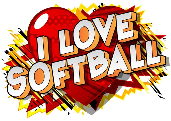 Love Softball Vektor Illustrierte Phrase Comic Stil Auf Abstraktem Hintergrund — Stockvektor