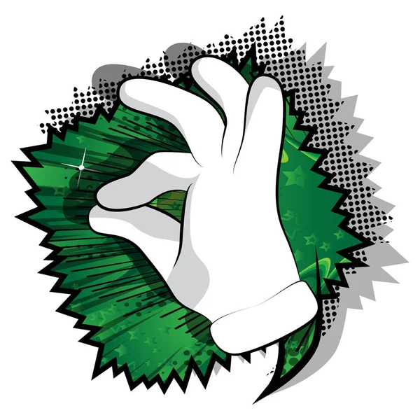 Wektor Ręka Kreskówki Pokazując Znak Ilustrowany Znak Dłoni Tle Komiksu — Wektor stockowy