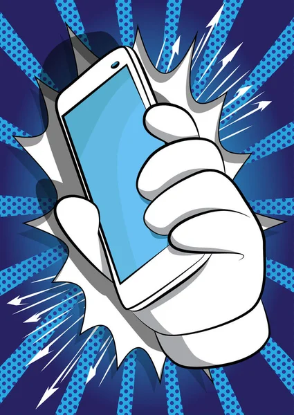 Vector Cartoon Hand Met Een Mobiele Telefoon Hand Met Slimme — Stockvector
