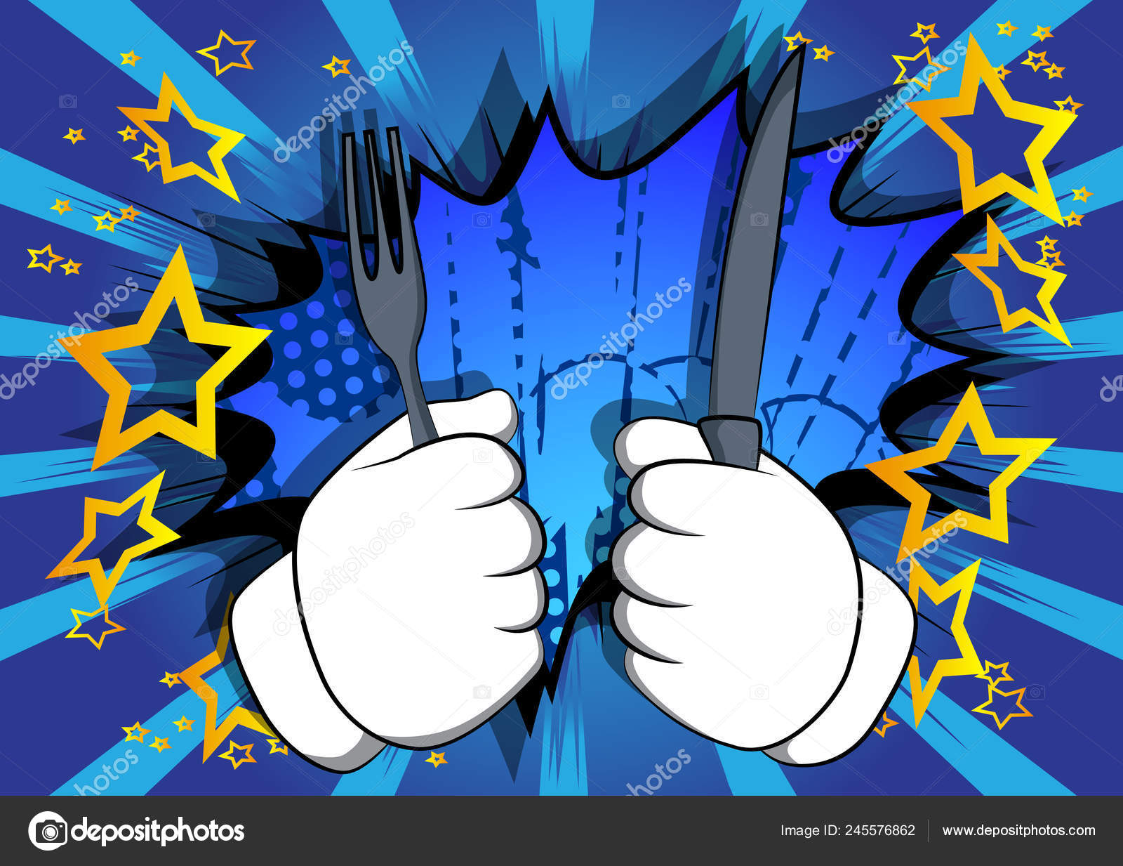 Vector Cartoon Hand Holding Knife Fork Illustrated Hand Gesture Comic