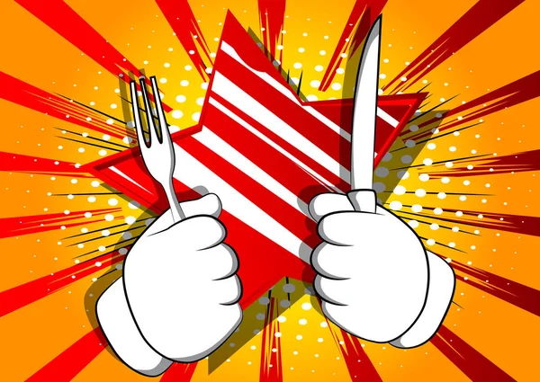 Main Dessin Animé Vectoriel Tenant Couteau Une Fourchette Geste Main — Image vectorielle
