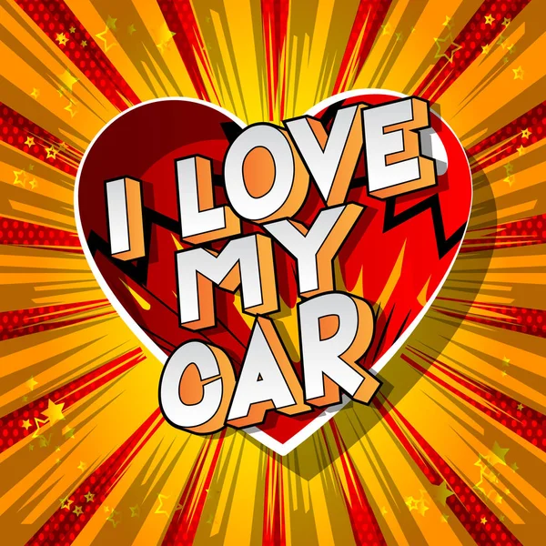 Love Car Vector Ilustrado Estilo Quadrinhos Frase Fundo Abstrato —  Vetores de Stock
