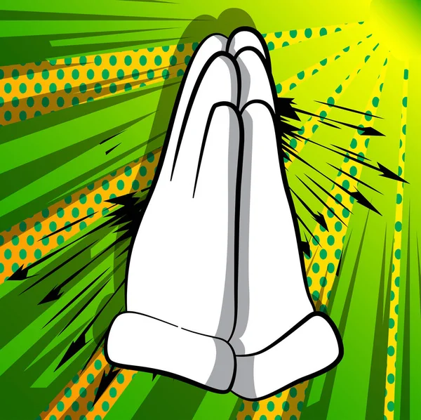 向量动画片祈祷的手 在漫画书背景的图解手标志 — 图库矢量图片
