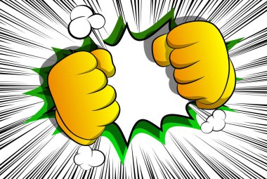 Vektör karikatür eller savaşmaya hazır. El işareti çizgi roman arka plan üzerinde resimli.