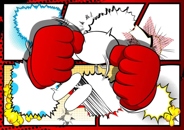 Διάνυσμα Κινουμένων Σχεδίων Χέρια Έτοιμοι Πολεμήσουν Απεικονίζεται Χέρι Πινακίδα Κόμικ — Διανυσματικό Αρχείο