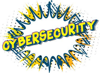 Cybersecurity - vektör resimli çizgi roman tarzı ifade arka plan üzerinde.