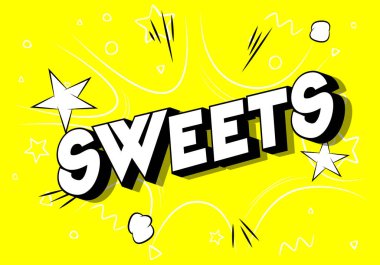 Tatlılar-soyut arka planda vektör resimli çizgi roman tarzı cümle.