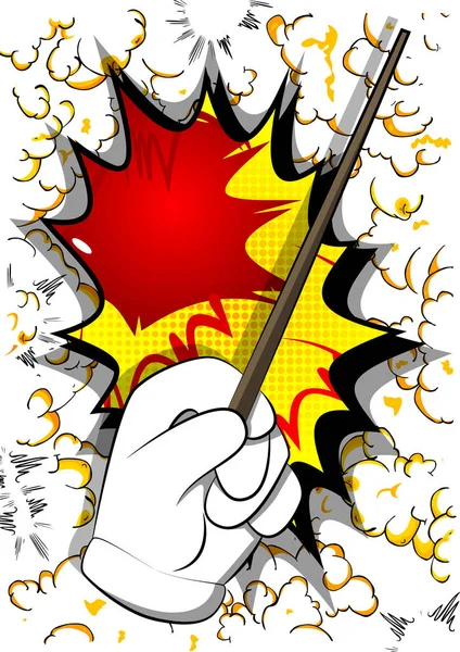 Vector Cartoon Hand Magic Stick Illustrated Hand Comic Book Background — Stock Vector
