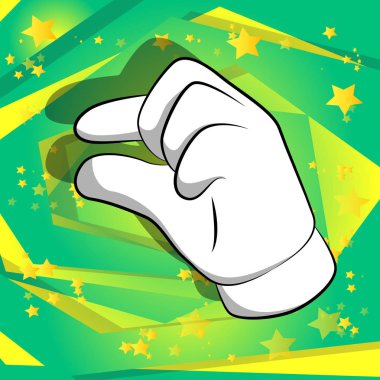 Vektör karikatür el hareketi küçük bir miktar. Çizgi roman arka planında resimli el işareti.