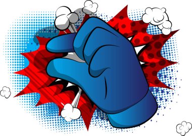 Vektör karikatür el hareketi küçük bir miktar. Çizgi roman arka planında resimli el işareti.