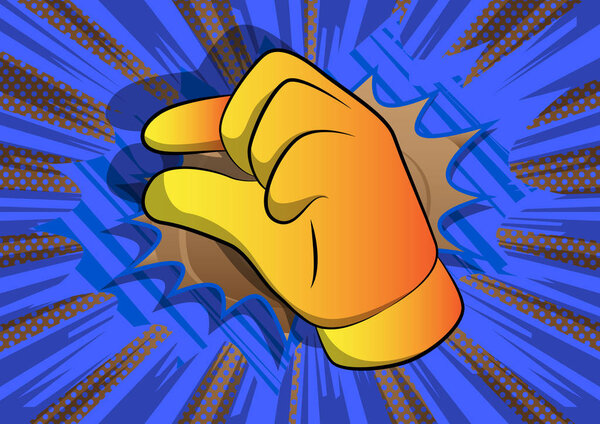 Vector cartoon hand gesturing a small amount. Illustrated hand sign on comic book background.