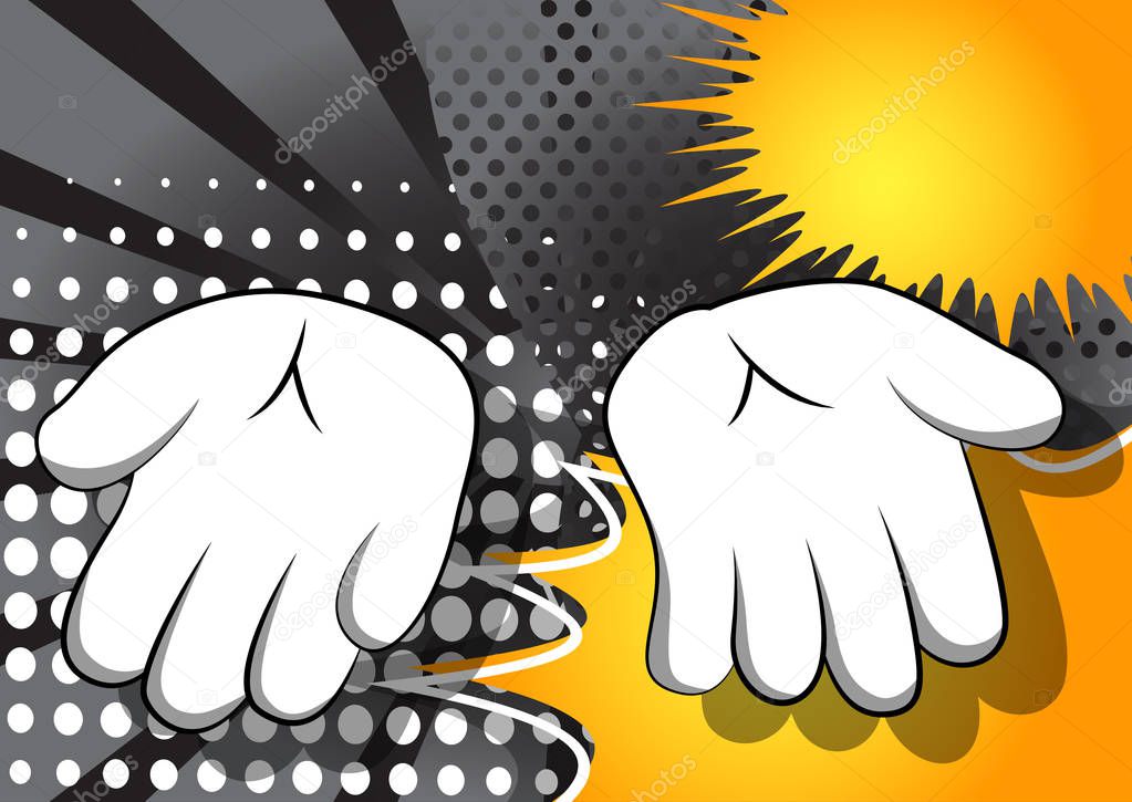Vector cartoon empty hands. Illustrated hand sign on comic book background.