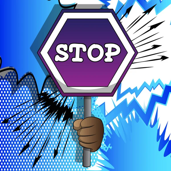 Vektor Cartoon Hand Mit Einem Stoppschild Illustrierte Hand Auf Comic — Stockvektor