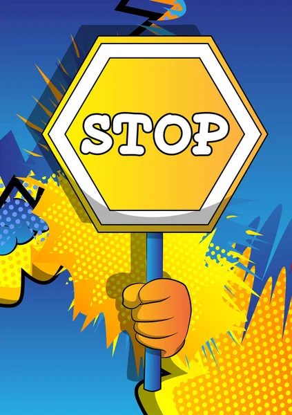 Vektor Cartoon Hand Mit Einem Stoppschild Illustrierte Hand Auf Comic — Stockvektor