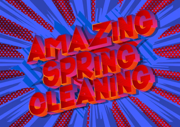 Amazing Spring Cleaning Векторная Иллюстрированная Фраза Стиле Комиксов Абстрактном Фоне — стоковый вектор