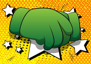 Vektör karikatür elleri tokalaşıyor. Çizgi roman arka planında resimli el işareti.