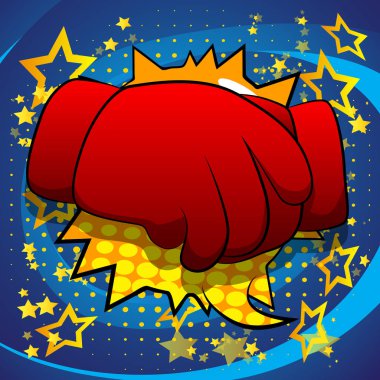 Vektör karikatür elleri tokalaşıyor. Çizgi roman arka planında resimli el işareti.