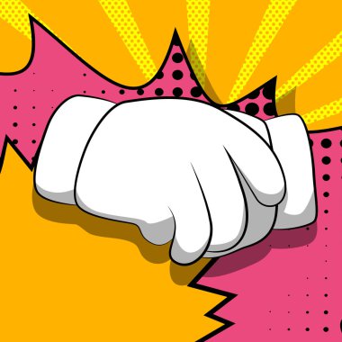 Vektör karikatür elleri tokalaşıyor. Çizgi roman arka planında resimli el işareti.