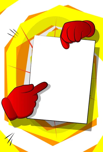 Vector Cartoon Hands Holding Paper Pointing Illustrated Comic Book Poster — Stock Vector