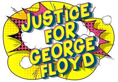 George Floyd için Adalet - Soyut arkaplan üzerine çizgi roman tarzı kelime.