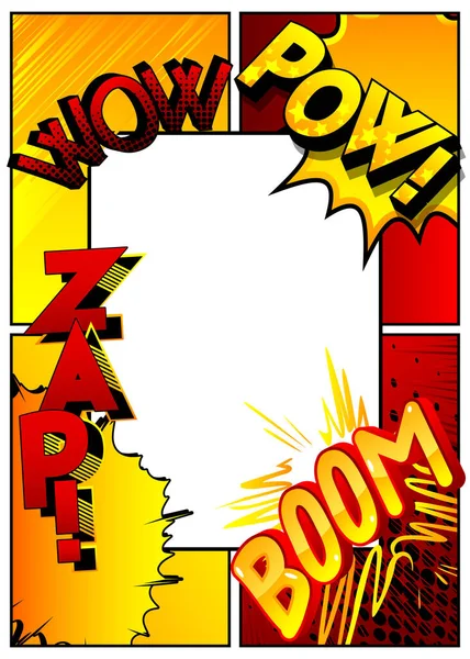 Vector Pop Art Style Comic Book Page Template Background Explosions — Stock Vector