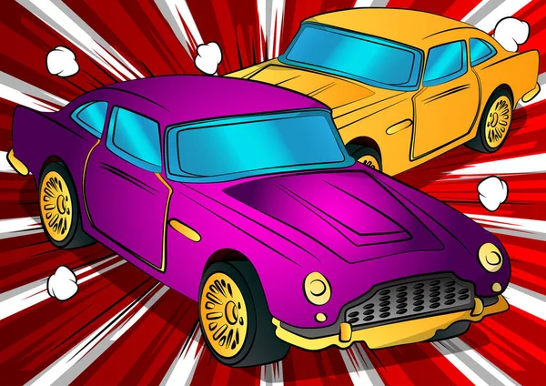 Comic book style, cartoon vector illustration of a cool sports car.