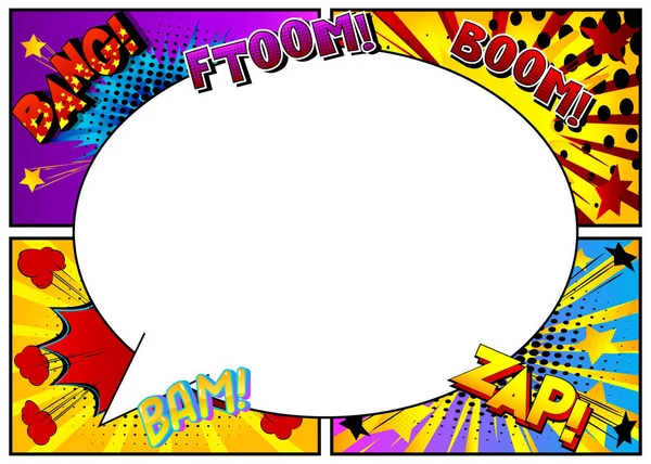 Vector Pop Art Style Comic Book Page Template Background Explosions — Stock Vector