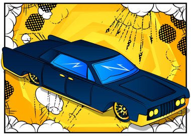 Çizgi roman tarzı, eski Amerikan lüks arabasının çizgi film vektör çizimi.