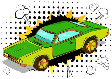 Çizgi roman tarzı, karikatür vektör çizimi havalı bir Amerikan Spor Arabası..