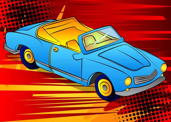 Estilo Livro Quadrinhos Ilustração Vetorial Desenhos Animados Carro Cabriolet Feminino — Vetor de Stock