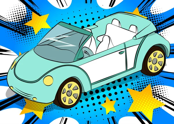 Comic book style, cartoon vector illustration of a cool girlish cabriolet Car.