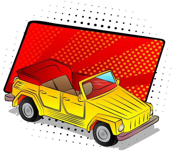 Estilo Cómic Ilustración Vectorial Dibujos Animados Coche Retro Cabriolet Fresco — Vector de stock