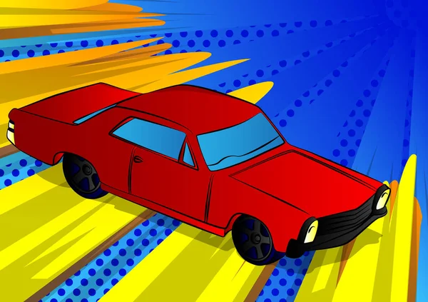 コミックスタイル クールなレトロなアメリカのスポーツカーの漫画ベクトルイラスト — ストックベクタ