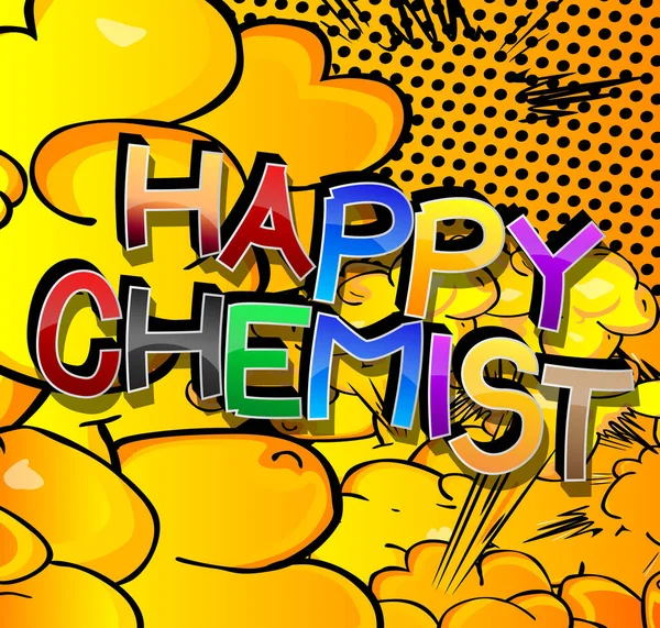 Mutlu Kimyacı Çizgi Roman Tarzı Karikatür Kelimeleri Soyut Arkaplanda Metin — Stok Vektör
