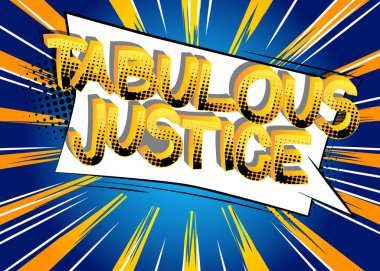 Soyut karikatür arkaplanı üzerine muhteşem Adalet Çizgi Roman tarzı karikatür sözcükleri.