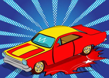 Çizgi roman tarzı, karikatür vektör çizimi eski moda Amerikan Spor Arabası.