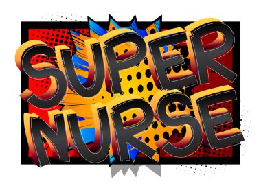 Soyut çizgi roman arka planında Süper Hemşire Çizgi Roman tarzı sözcükler.