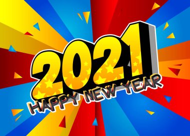 Çizgi roman 2021 Mutlu yıllar, havalı tebrik kartı - renkli arkaplanda 2021 karikatür logosunun vektör çizimi.
