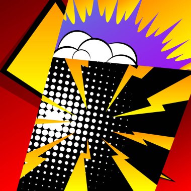 Çizgi roman tasarımı arka plana karşı renkli. Çizgi filmlerdeki arkaplan çizimleri ortadan ikiye bölündü. Vektör çizgi romanları.