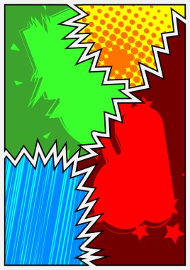 Renkli çizgi roman şablonu. Çizgi film tasarımı renkli arka plan. Çizgi roman vektör illüstrasyonu.