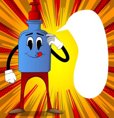 Yüzü karışmış hijyen için bir şişe el dezenfektanı..