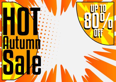 Çizgi roman Autumn, Güz Satışı sosyal medya postası tasarımı. Çizgi film renkli poster şablonu. Vektör karikatür prim arkaplan illüstrasyonu.