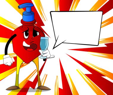 Çizgi film el dezenfektanı jeli. Elinde bir bardak su olan hijyen için..