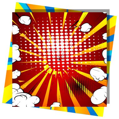 Çizgi film tasarımı renkli arka plan. Çizgi roman illüstrasyonları üst üste. Vektör çizgi romanı arkaplanı.